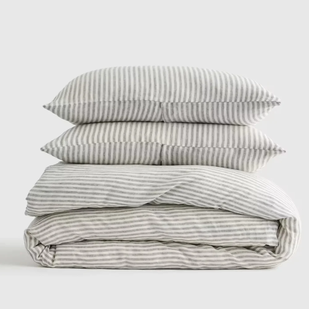 Quince European Linen Duvet Cover Set - grey & white stripe